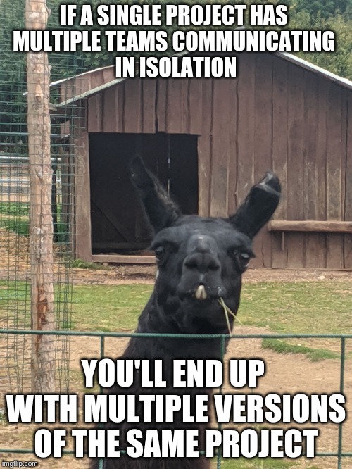 If project you work for has 3 different teams that communicate in
isolation, you will end up with 3 different versions of same Software
those teams suppose to be building.